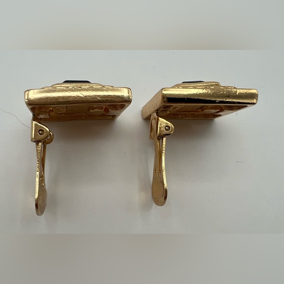 Christian Dior Vintage Blue and Clear Rhinestone Square Clip On Earrings - Picture 6 of 8